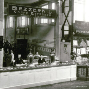 The first espresso coffee machine, which was exhibited at the Milan International Fair in 1906. Image © Bezzera Australia